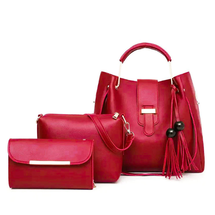 ALEXA 3 PCS RED HANDBAG & SHOULDER BAG